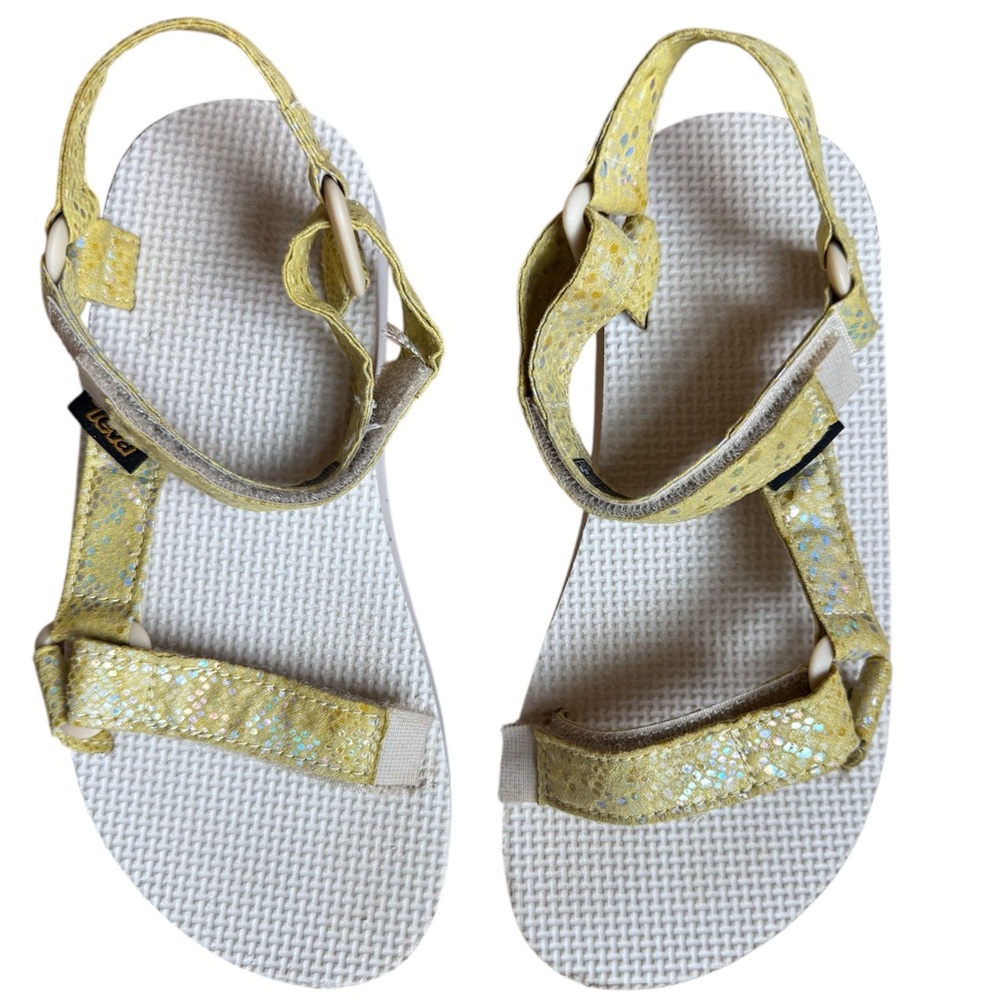 Teva Girls Sandals | Gold Glitter Strap Summer Shoes | Youth Size 1 Water Shoes